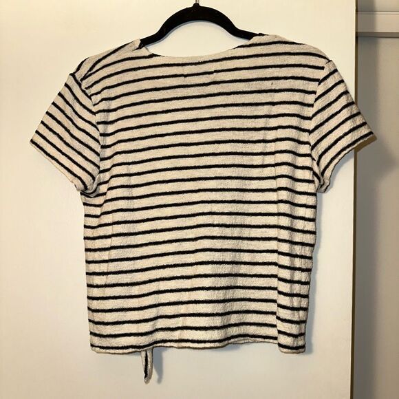 Madewell Texture & Thread Small Black Cream Stripe Faux Wrap Tee EUC - Picture 5 of 10